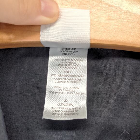 JMS Just My Size Button Up Womens Shirt Size 3X Black Long Sleeve - Picture 10 of 10